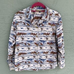 Vintage Liz Claiborne Petite Horse & Saddle Button Up Top Shirt 90s